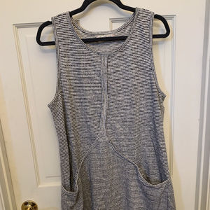 Tan and grey striped dress with pockets